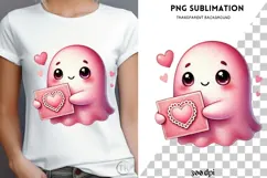 Watercolor Valentine ghost png design for T-shirts Product Image 4