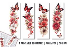 Red Floral Butterfly Bookmark Printable Sublimation PNG Product Image 1
