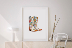 Watercolor Cowgirl Cowboy Boots Print Product Image 4