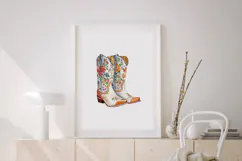 Watercolor Cowgirl Cowboy Boots Print Product Image 4