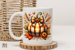 Plaid Pumpkin PNG, Vintage Autumn Floral Bow Sublimation Product Image 3
