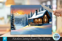 Cozy Cabin Bamboo Christmas Cutting Board PNG Design Product Image 1