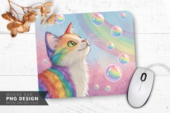 Rainbow Cat and Bubbles Mouse Pad PNG Design Product Image 1