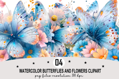 Watercolor Butterflies Flowers Clipart png Product Image 1
