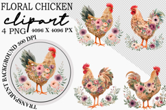 whimsical Floral Chicken Clipart Product Image 1