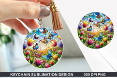 Flower Keychain Sublimation - Spring Keychain PNG Design Product Image 1