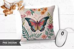 Butterfly Floral Decorative Pillow Mouse Pad PNG Design Product Image 1