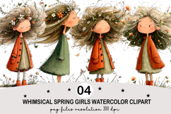 Whimsical Spring Girls Clipart Watercolor png Product Image 1