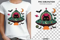 UFO black cat png design for T-shirt Product Image 3