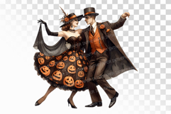 Retro Halloween Couple Dancing Costume Party PNG Product Image 1