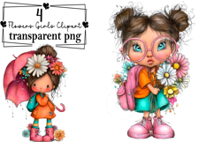 Whimsical Flowers and Girls Clipart Watercolor PNG Product Image 1