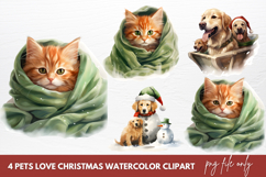 Pets Love Christmas Watercolor Clipart Product Image 1