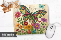 Butterfly and Floral Upcycled Art Mouse Pad PNG Design Product Image 1
