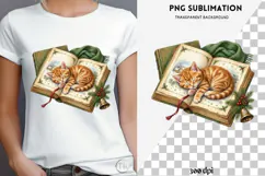 Christmas bookish cat png design for T-shirts Product Image 4