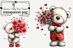 Whimsical Valentine Teddy Bear Clipart Watercolor PNG Product Image 1