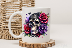 Gothic Lace Skull PNG Floral Red Purple Roses Sublimation Product Image 3