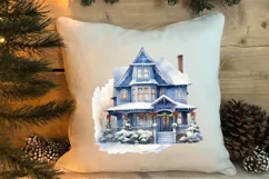 Watercolor Christmas houses clipart, Christmas Clipart Product Image 4
