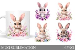 Cute Bunny Mug Design. Bunny Flowers Mug Sublimation Product Image 1