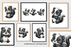 15 Bundle Watercolor Baby Skunk Stripe Forest Animal Kids Product Image 4