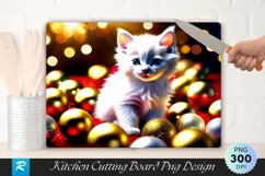 Fluffy Kitten Amid Christmas Ornaments Cutting Board PNG Product Image 1