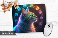 Rainbow Cat with Magical Symbols Mouse Pad PNG Design Product Image 1