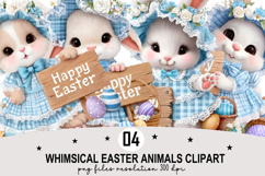 Whimsical Easter Animals Clipart Watercolor Easter Bunny PNG Product Image 1