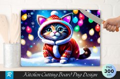 Reindeer Cat Christmas Cutting Board Sublimation Design Product Image 1