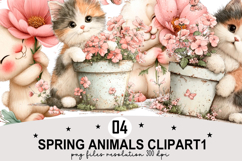 Whimsical Spring Animals Clipart Watercolor png Product Image 1