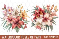 Watercolor Roses Clipart Bouquets, Watercolor Clipart Product Image 1