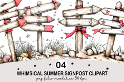 Whimsical Summer Signpost Clipart Watercolor png Product Image 1