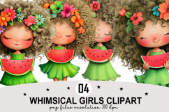 Whimsical Girls Clipart Watercolor PNG Product Image 1