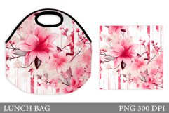 Flowers Lunch Bag Design. Floral and Stripes Lunch Bag Product Image 1