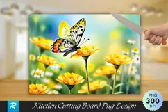 Yellow Butterfly With Flowers Cutting Board PNG Design Product Image 1