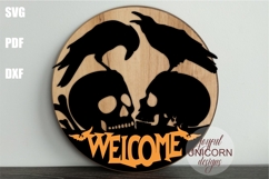Skull Welcome Sign SVG | Halloween Raven Door Hanger SVG Product Image 1
