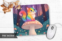Rainbow Cat on a Glowing Mushroom Mouse Pad PNG Design Product Image 1