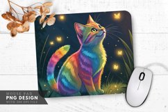 Glowing Firefly Rainbow Cat Mouse Pad PNG Design Product Image 1