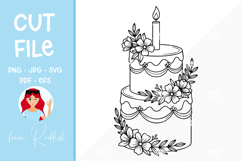 Floral birthday cake Line Art Cut File Product Image 1