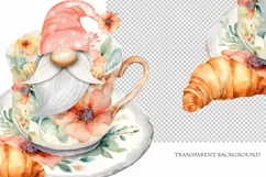 Watercolor gnome in a mug of tea with cookies, Gnome PNG Product Image 4