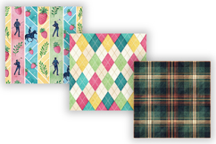 Retro Preppy Digital Paper Pack, Seamless Watercolor Pattern Product Image 4