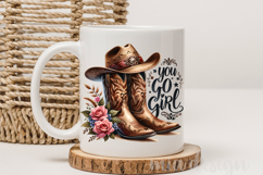 You Go Girl PNG Cowboy Boots Hat Western Floral Sublimation Product Image 3