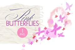 Pink Watercolor Flying Butterflies PNG Design Product Image 1