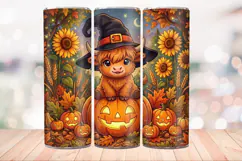 Witch Highland Cow 20 OZ Skinny Tumbler Wrap Sublimation PNG Product Image 4