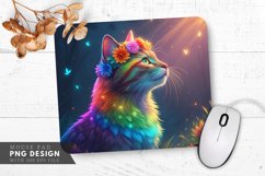 Glowing Floral Crown Rainbow Cat Mouse Pad PNG Design Product Image 1