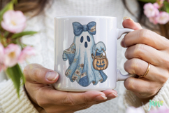 Retro Halloween Blue Denim Ghost Sublimation Clipart Product Image 3