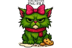 Green funny Christmas cat png design for T-shirts Product Image 1
