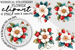 Whimsical Strawberry Flower Clipart Product Image 1