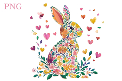 Cute Easter Bunny Floral Silhouette PNG, Easter Bunny PNG Product Image 2