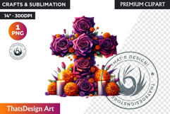 Floral Day of Dead Crosses Clipart Sugar skull PNG catrina Product Image 1