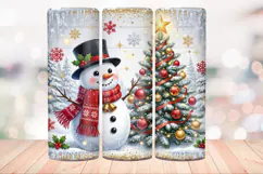 Christmas Snowman 20 OZ Skinny Tumbler Wrap Sublimation Png. Product Image 4