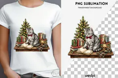 Christmas bookish cat png design for T-shirts Product Image 4